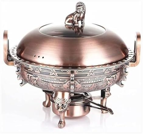 MPMPM Chafing Dish Buffet Set, Stainless Steel Round Buffet Warmer Tray Frame for Kitchen Party Dining Buffet,Gold(Brass)