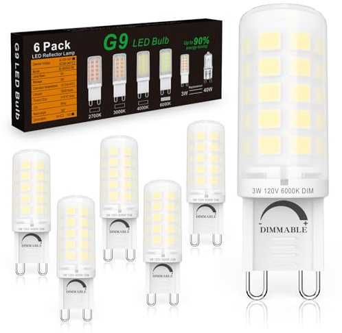 BAOMING G9 LED Bulb Dimmable 3W (40W Equivalent) - 6000K Cool White, Super Bright 420LM, No Flicker, Plastics Base - for Basement, Corridor, Utility Room, High-Visibility Areas - 6 Pack
