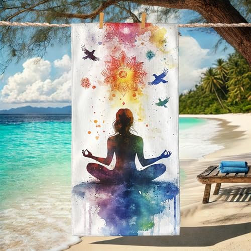 Meditatives, farbenfrohes Strandtuch, Regenbogenfarben, spirituelle Kunst, schnell trocknend, saugfähig, weich, sandfrei, leicht, Yoga-Decke, Pool, Fitnessstudio, Outdoor-Reisen, Essentials, 157 x 78