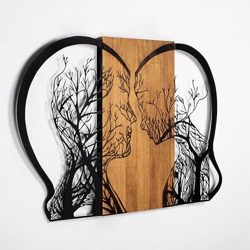 Elegant Decorative Wooden Wall Accessory, 58 x 80 cm | 50% Wood (3 cm Thick) & 50% Metal | Unique Walnut & Black Finish, Perfect for Modern Decor