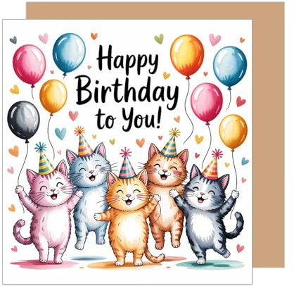 Edition Seidel Premium fyrkantigt födelsedagskort med kuvert. Gratulationskort för födelsedag, Happy Birthday-kort med engelsk text katter, rolig humor (GQ440 SW025)