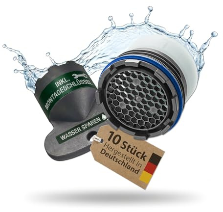 10 x M16.5 PERLATOR® Wassersparender Einschraubstrahlregler inkl. Schlüssel ~ 5.7 l/min Original Perlator Wasserhahn Einsatz für Armaturen mit Innengewinde