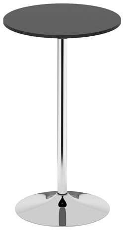 COSTWAY Round Bar Table, 60cm Counter Bistro Pub Tables with Fixed Tabletop, Silver Leg and Stable Base, Circular Cocktail Dining Table for Home Kitchen Café (Black)
