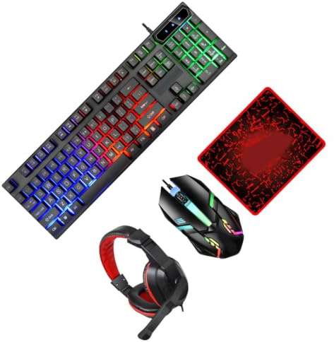 Tofficu Combo Teclado y Ratón Gamer Retroiluminación y 104 Teclas Auriculares para Juegos y Alfombrilla de Ratón, Diseño Ergonómico en Abs Negro