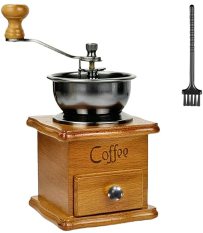 Molinillo de café tradicional con base de madera maciza, múltiples ajustes de molienda, sistemas de cepillo desmontable, molinillo de café ajustable con cepillo