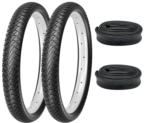 F24 Tyre 2er Set Fahrradreifen 18x1,75 Zoll 47-355 wählbar mit Schläuchen | Autoventil Fahrradventil Allroundreifen Fahrradanhänger - Schwarz