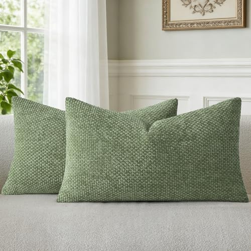 a moment Kissenbezug 30x50 Grün Chenille 2er Set Muster Dekokissen | Sofakissen Zierkissen Couchkissen Deko Waschbar Flauschig Weiche Kissenhülle für Sofa Wohnzimmer Schlafzimmer