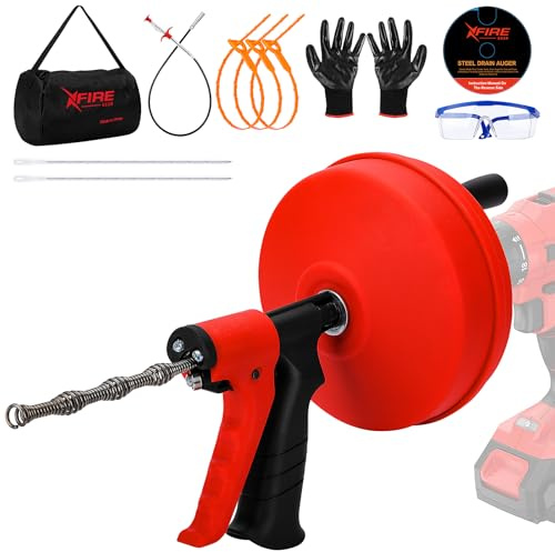 35 FT Double Mode Drain Snake Tools, 11-in-1 Drain Auger for Sink and Drain Unblocking, Plumbing Snake for Kitchen, Bathrom and Shower Sink, Snake for Real DYIs (Red) NEW