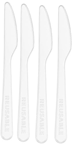 100 Pack Clear Plastic Knives – 7 Inch (17.8 cm) Heavy Duty Reusable & Washable Cutlery | Durable Clear Tableware for Parties, BBQs, Catering, Picnics & Everyday Dining