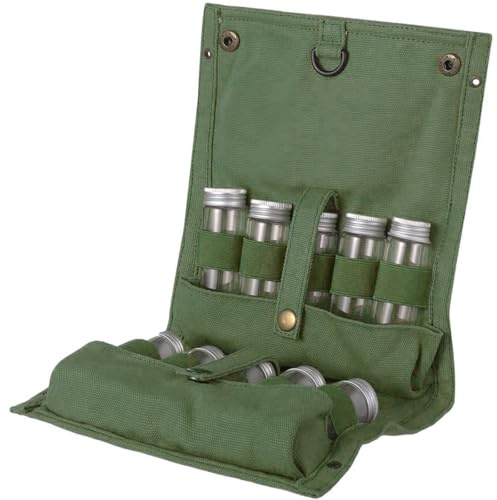 Psdndeww Sac de rangement pour condiments de voyage, pique-nique, barbecue, assaisonnement, condiments, avec 10 bouteilles de camping, condiments, poids léger, pour le camping, les épices