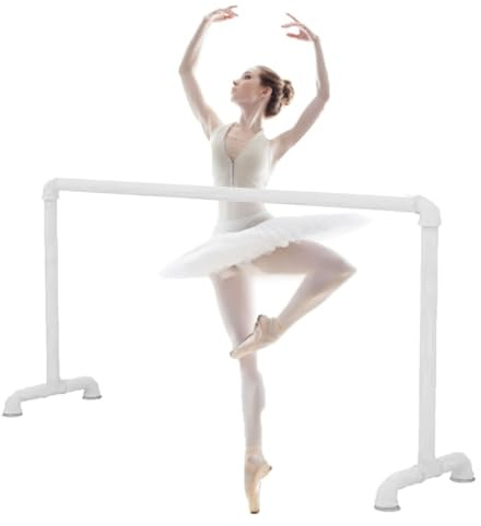 Ballettstange, tragbare Ballettstange, Tanzstangen aus Stahl für Tanzräume im Haushalt, Fitnessstange mit Stabiler und Rutschfester Basis, 2 m, Weiß