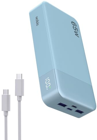 NOBIS bärbar laddare, 65W 20000mAh power bank med snabbladdning PD QC, 2 USB-C (in/ut) och 2 USB-A batteripaket med digital display för bärbar dator, telefon 17, surfplatta och hörlurar