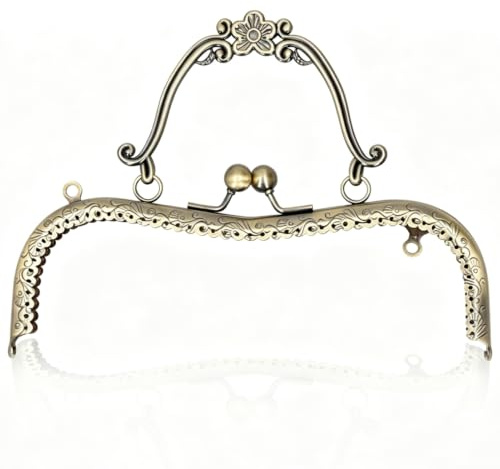 Marco de metal para monedero, marco de cierre de bolso con asa con cierre de beso, herramienta para hacer bolsas, accesorios de hardware en relieve retro, 20,5 cm (bronceado)