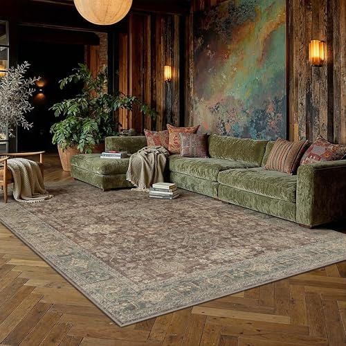 PureCozy Vintage Teppich Wohnzimmer 160x230cm Rot Schlafzimmer | Wohnzimmerteppich Waschbarer Carpet,Weich Rutschfest Teppiche,Esszimmer Büro Kurzflor Groß Tepich Carpets Rug