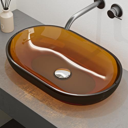 Mai & Mai Lavabo da Appoggio in Resina 54x34x10.5cm, Lavabo da Bagno Ovale senza Foro Rubinetto e Troppopieno, Arancio, Coloria03