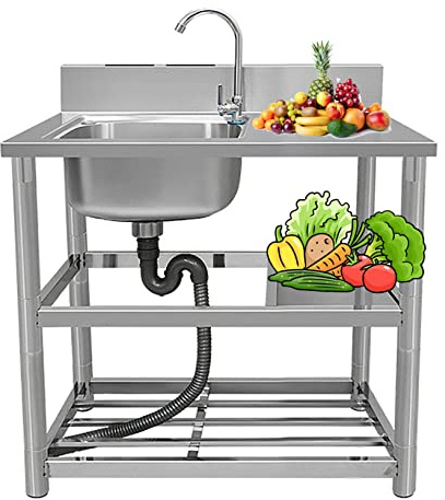 Stainless Steel Sink， Lefton Kitchen Sink Slop Sink, Drop in Kitchen Sink, Portable Sink for Washing(90x50x80cm)