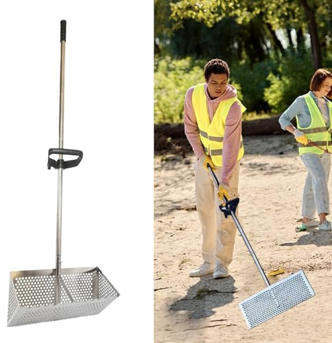 Rastrillo tamizador de Arena, rastrillo Profesional para la Limpieza de Playas, tamiz Resistente de 40 cm con Mango Desmontable, Ideal para Recoger Dientes de tiburón y Otros desechos, herra