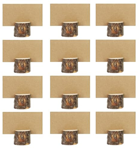 Artibetter 26 Ensembles Porte-mémos Pince en Bois, Lot de Sets, Support Mémo Rustique en Souche D’arbre, pour Cartes de Table, Notes et Noms, Bureau et Événements de Restaurant