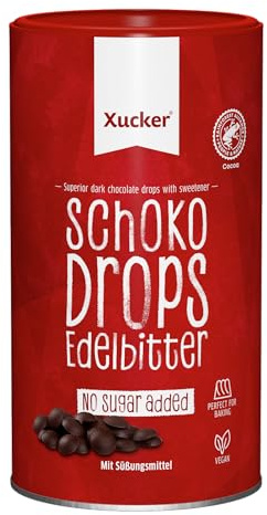 Xucker Schoko Drops Edelbitter 750g - Xucker Schokolade mit Xylit Zuckerersatz I Vegane Schokodrops I Zuckerreduzierte Süßigkeiten zum Backen (min. 75% Kakaoanteil)