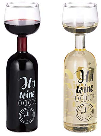 Relaxdays Bottiglia e Bicchiere in Vetro per Vino, XL, con Scritta Decorativa, Regalo per Amatori, 750 ml, Trasparente