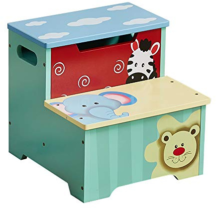WODNEY Taburete de Madera para niños | Taburete Infantil con Almacenamiento | Taburetes portátiles y Ligeros de Doble escalón para niños pequeños Niños Niños Niños Niñas (Agua)