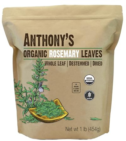 Anthony's Organic Dried Rosemary Leaves, 1 lb, Whole Leaf, Destemmed, Non GMO, Non Irradiated, Gluten Free