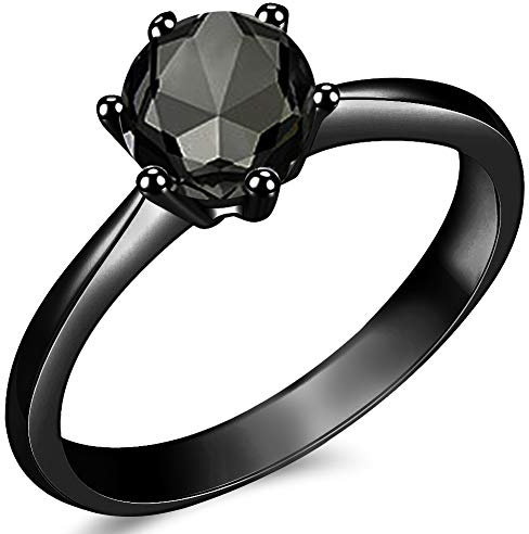1.0 Carat Classical Stainless Steel Solitaire Engagement Ring (Full Black, S)