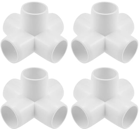 SDTC Tech 4-Pack 1 Inch 5 Way PVC Fitting Elbow Furniture Grade Pipe Connector for DIY PVC Shelf Garden Support Structure Storage Frame, White