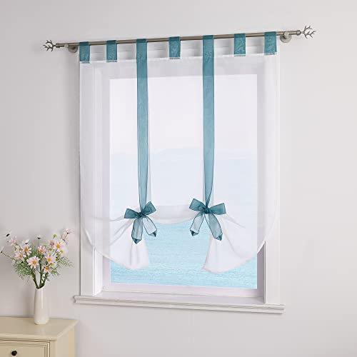 ESLIR Raffrollo mit Schlaufen Raffgardinen Voile Gardinen Küche Bindegardine Transparent Schlaufenrollo Vorhänge Modern Blau BxH 80x140cm 1 Stück