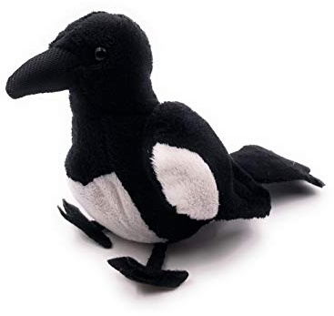 Onwomania Plüschtier Stofftier Kuscheltier Vogel Rabe Rabenvogel Elster Höhe 12 cm Schwarz