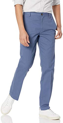 Amazon Essentials Pantalones de Trabajo de Corte Ajustado y de Estilo Chino, Resistentes a Las Arrugas y sin Pinzas Hombre, Añil, 32W / 30L