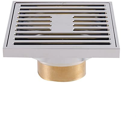 MMBBOD Bodenablauf Quadrat Badezimmer Ablaufrinne aus Messing,Duschablauf Gitter,Bodensiphon,Duschabfluss Duschablaufrinne Badablauf Flache Decke,Ablauf für Badezimmer,10x10cm (Blanco : Chrome)