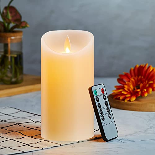 Vela LED Parpadeante Sin Llama Con Pilas, Mando a Distancia y Temporizador, Real Cera, Regulable Para Dormitorio Comedor Fiesta - 10cm Blanco Cálido