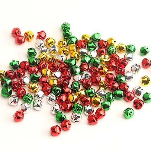 YIEUR 200 Stück Glöckchen Weihnachten bunt, 10mm Schellen Glocken Gold Weihnachtsbaumschmuck Metall Jingle Bells Weihnachten Geschenk Deko DIY Chrismas Decorations(bunt-10mm)