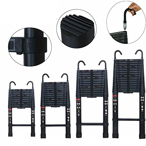 10,5FT Telescopic Ladder Aluminum Extension Ladder with Detachable Hooks Safe & Compact, Collapsible Telescoping Ladder for Roofing Business EN131 with Non-Slip Rubber Feet (3,2m, Black)