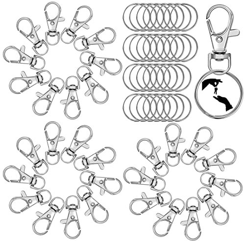 60 Pezzi Ganci Portachiavi, 30 Moschettone Portachiavi Girevole In Metallo e 30 Anelli per Portachiavi, Portachiavi con Moschettone Set Portachiavi per Artigianato Fai Da Te, Creazione Gioielli (25mm)
