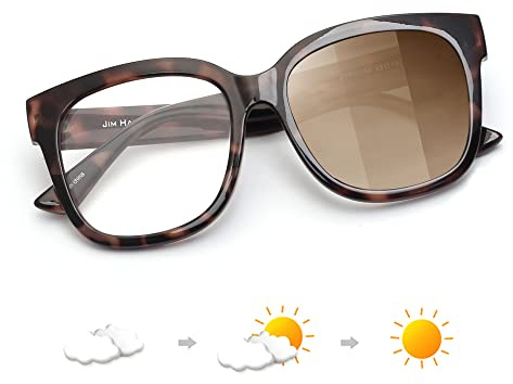 JIM HALO Gafas Fotocromáticas con Bloqueo de Luz Azul para Mujer, Gafas de Sol Cuadradas para Ordenador que Reducen la Tensión Ocular Tortuga