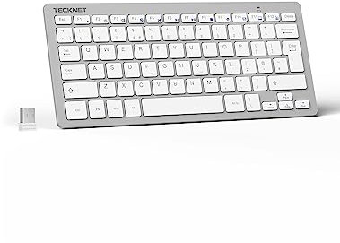 TECKNET 2.4G Wireless Keyboard, Small Keyboards with Media Hotkeys, Ultra Slim Compact Wireless Keyboard, 12-Month Battery Life, Compatible with PC, Desktop, Laptop, Smart TV - Silver