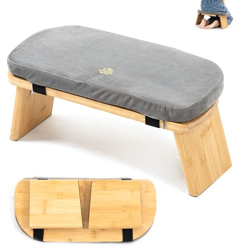 Estleys Meditation Bench, Bamboo Meditation Stool, Folding Kneeling Meditation Bench, Seiza Prayer Bench, Prayer Bench with Meditation Cushion, Kneeling Stool (Grey)