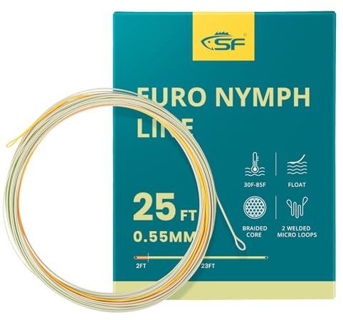 SF 25FT Kurze Euro Nymph Level Line 0,55mm Schwimmende Fliegenfischschnur mit 1 verschweißter Schlaufe 25FT/7,6M Fliegenschnur
