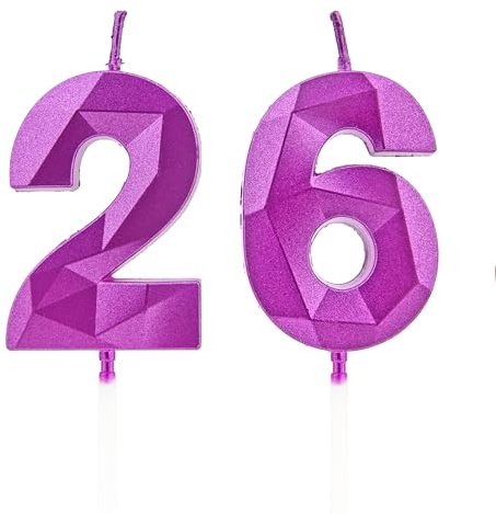 Velas 26 cumpleaños, velas con número morado, decoraciones para tartas de cumpleaños, bodas, aniversarios de empresa