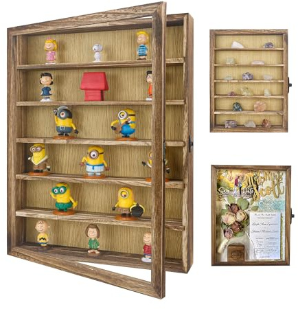 FramePro Shadow Box Frame Display Case 12x16 with Removable Shelves, Deep Memory Box Trinket Knick Knack Shelf Cabinet for Collector, Keepsake Coins Military Medals Wedding Flowers Real Wood