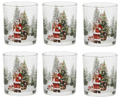 6 Bicchieri in vetro decoro natalizio rosso decorazione albero e babbo natale per una tavola festosa addobbi di casa cl25 idea regalo