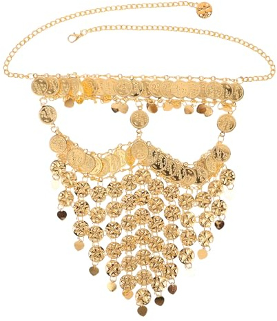 LOGOFUN Belly Dance Face Veil with Metal Coins Tribal Arabian Costume Accessory for Halloween Performance Mysterious Stage Jewelry