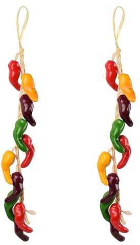 HUIANER 2PCS Artificial Hanging Pepper String, Simulation Lifelike Hot Chili Vegetable Fruit Garland Vine for Home Kitchen Farm Party Wall Decoration (Colorful)