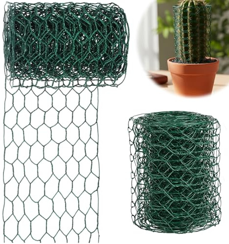 Chicken Wire Mesh Roll, Plastic Coated Wire Mesh for Garden Fencing, Hexagonal Wire Netting with Green Finish, 0.1m x 3m Dimensions for Versatile Use