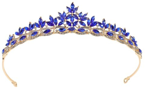 Housoutil Blue Rhinestone Leaf Headband for Brides Comfortable Wear Handmade Alloy Wedding Hair Accessory Elegant Boho Style for Weddings and Themed Events