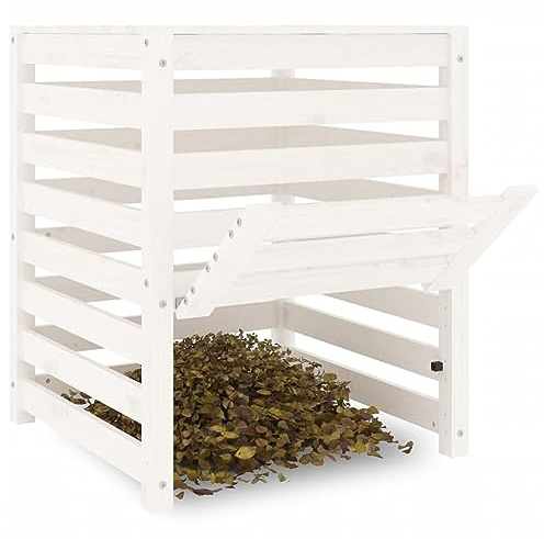 Composteur en Bois, Composteur de Jardin Bac à Compost Blanc 63,5x63,5x77,5 cm Bois Massif de pin