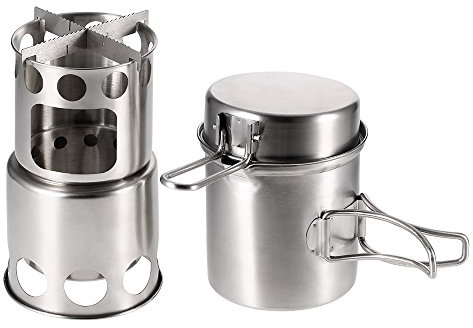 Lixada Portable Camping Stove Combo Wood Burning Stove and Cooking Pot Set for Outdoor Backpacking Fishing Hiking