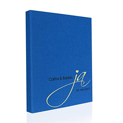Hochzeitideal Stammbuch der Familie A5 aus Buchbinderleinen, inkl. Personalisierung, Nr. 128 (Blau)